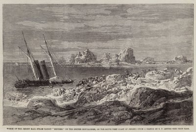 Naufrage du paquebot postal express de Jersey sur les Grunes Houillieres, sur la côte sud-ouest de Jersey - Richard Principal Leitch